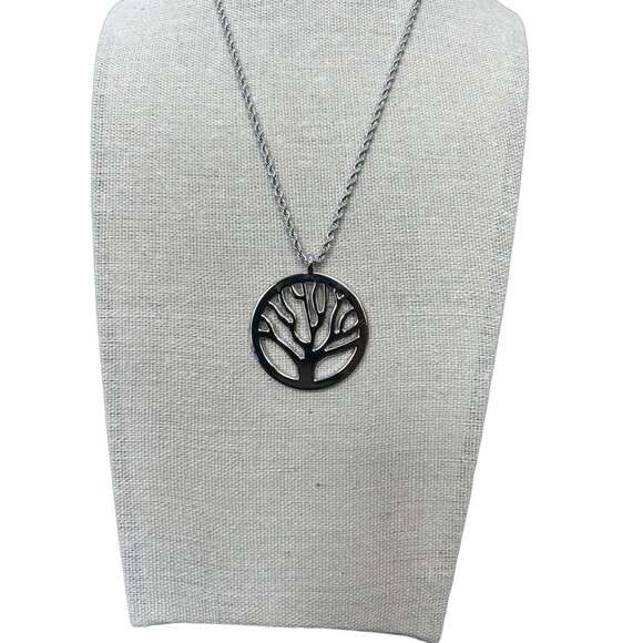 10” Polished Stainless Steel Tree of Life Round Pendant & Necklace for Men Women - Picture 5 of 6